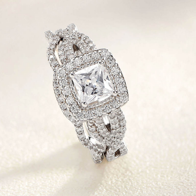 Luxury Princess Cut 925 Sterling Silver Engagement & Wedding Ring Set - Wnkrs