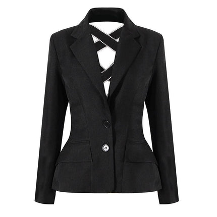 Diamond Hollow Out Bow Tie Women's Blazer