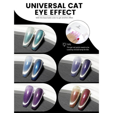 Juego de esmaltes de uñas en gel con efecto ojo de gato magnéticos: 6 colores Aurora 9D Glitter