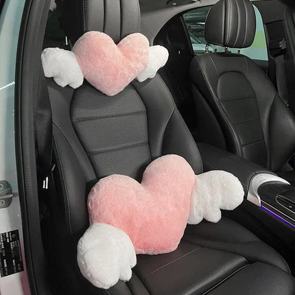 Heart-Shaped Plush Car Headrest & Lumbar Support Cushion - Wnkrs