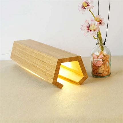 Elegant Bamboo LED Table Lamp - Soft Bedside Light with Eye Protection