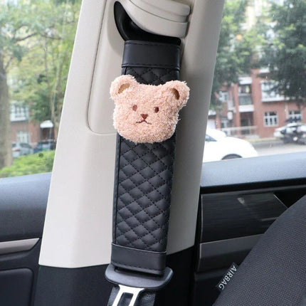 Cute Bear Car Seatbelt Cushion for Kids - Soft Leather Shoulder Strap Pad - Wnkrs