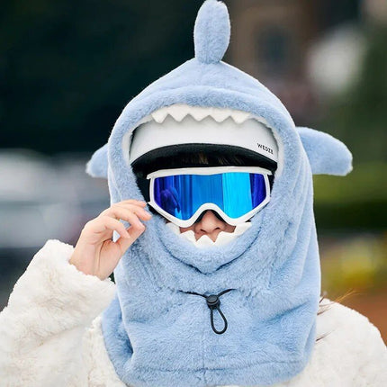 Cute Cartoon Shark Fleece Ski Helmet Cover - Comfortable & Warm Headwear for Winter Sports - Wnkrs