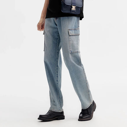 Jean cargo délavé rétro pour homme - Pantalon ample de style travail d'été