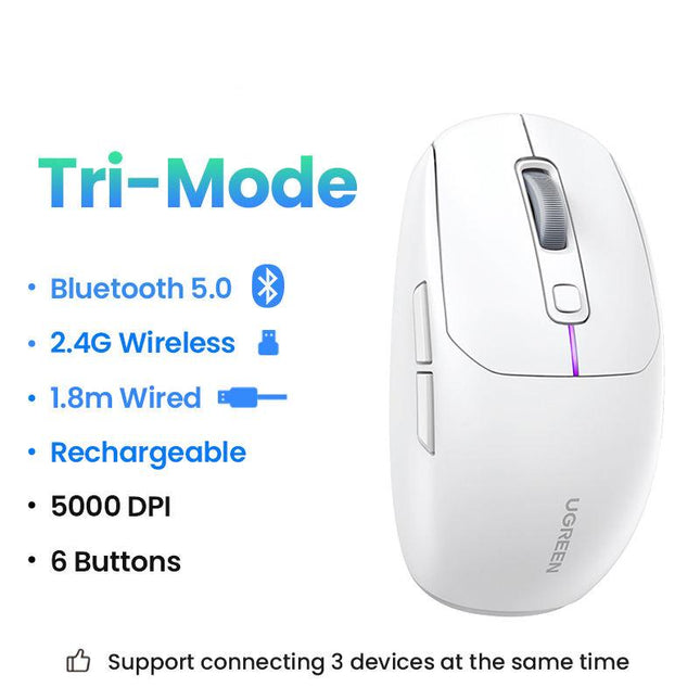 Souris ergonomique sans fil Bluetooth 5.0 et 2,4 G - 4 000 DPI, 6 boutons silencieux, connectivité double mode