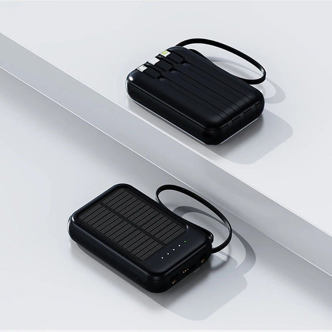 Solar Power Bank 20000mAh with LED Lights & Built-in Cables - Wnkrs