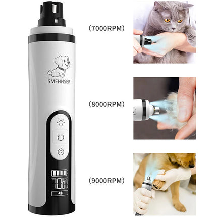 Amoladora de uñas eléctrica recargable por USB para mascotas con luz LED para perros y gatos: herramienta de aseo silenciosa