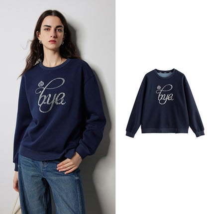 Sudadera con letras y cuentas bordadas de otoño