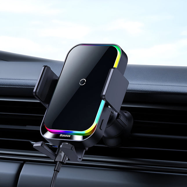 Cargador de coche inalámbrico y soporte para teléfono con RGB infrarrojo