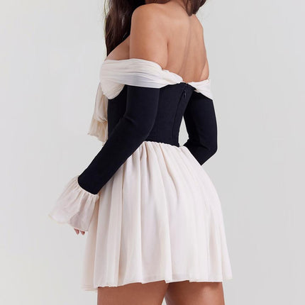 Elegant Strapless Backless Mini Dress with Flare Sleeves