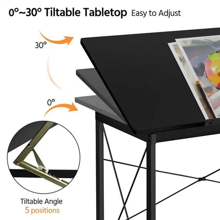 Adjustable Black Drafting Table with Tilt Surface & Sturdy Metal Frame - Wnkrs