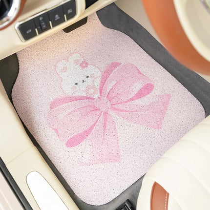 Tapis de sol de voiture avec nœud mignon - Design en anneau de soie anti-salissures et antidérapant