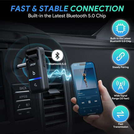 Adaptador Bluetooth 5.0 para coche con entrada AUX, micrófono con cancelación de ruido y transmisor inalámbrico