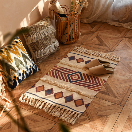 Minimalist Cotton and Linen Tassel Woven Floor Mat