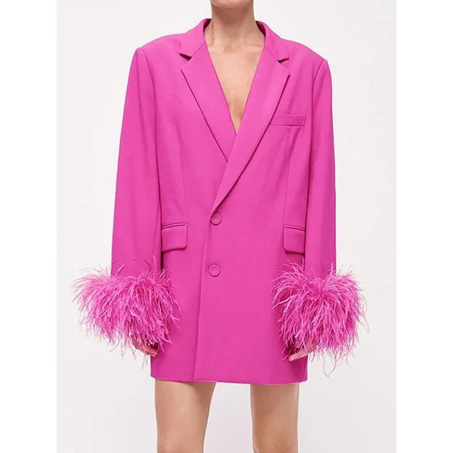 Blazer élégant à plumes roses