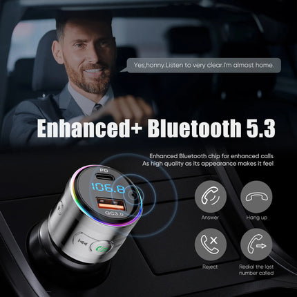 Transmisor FM Bluetooth 5.3 con cargador rápido PD 20W y QC3.0 y adaptador de música Hi-Fi