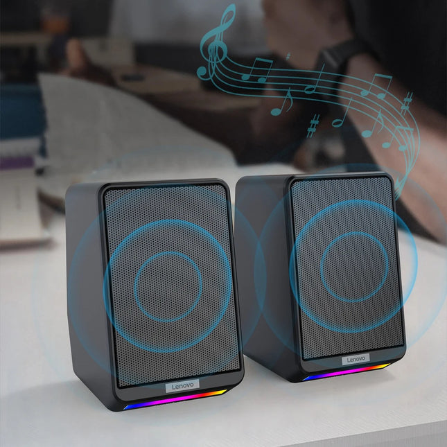 Enceintes de bureau filaires avec son surround 360° et lumières de jeu RVB