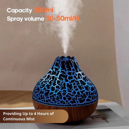 Humidificador de aire Volcano de 300 ml con USB, luz nocturna de 7 colores y difusor de niebla de agua