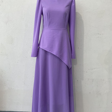 Round Neck Long Sleeve Fashion Bevel Folding Dress