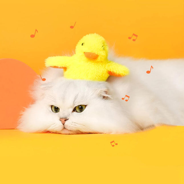 Jouet interactif pour chat en forme de canard jaune avec capteur de vibrations et peluche lavable