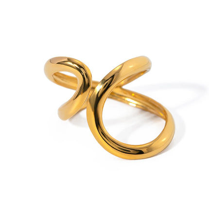 Anillo de acero inoxidable chapado en oro de 18 quilates con ondas irregulares para mujer