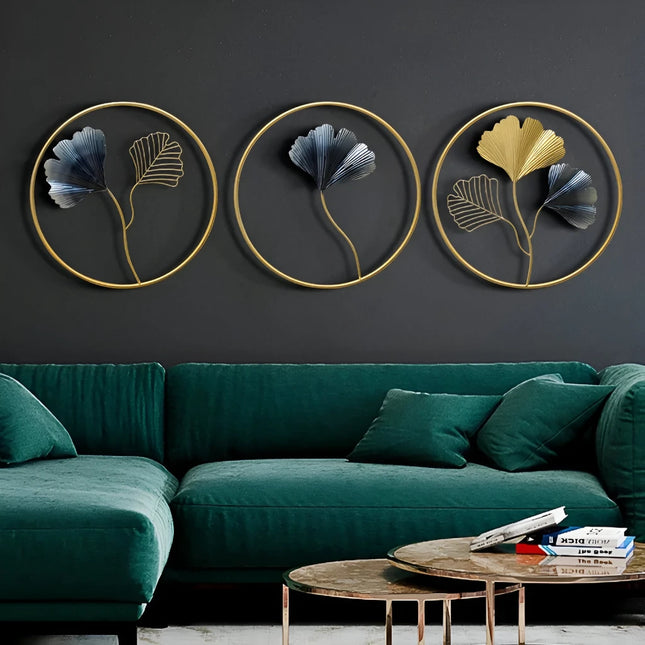 Colgante de pared con hojas de ginkgo de metal moderno