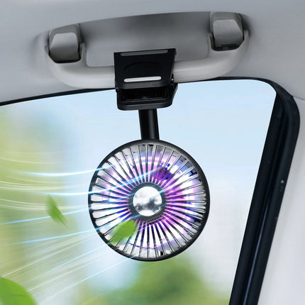 Portable 2000mAh Battery-Powered Car Cooling Fan with RGB Ambient Light & Automatic Swivel