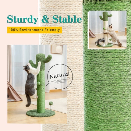 Arbre à chat en forme de cactus avec boule suspendue et revêtement en sisal