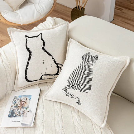 Housse de coussin à imprimé chat nordique – Jolie taie d'oreiller en peluche pour la décoration intérieure d'automne