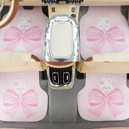 Tapis de sol de voiture avec nœud mignon - Design en anneau de soie anti-salissures et antidérapant