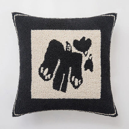 Housse de coussin brodée géométrique noire et blanche - Housse de coussin moderne faite à la main 18x18 pouces