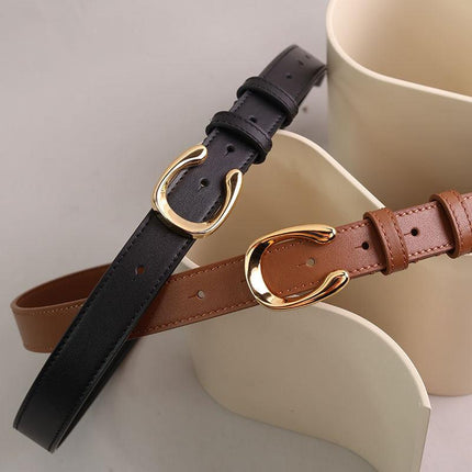 Ceinture en cuir de vache véritable pour femme avec boucle irrégulière