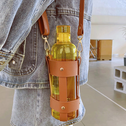 Bouteille d'eau en verre de 500 ml avec porte-gobelet en PU et marqueur de temps