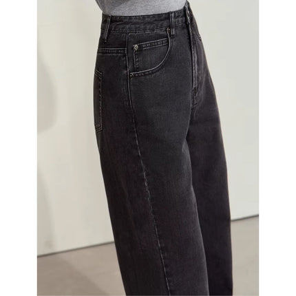 Pantalon en denim de coton à jambes larges minimaliste pour femme