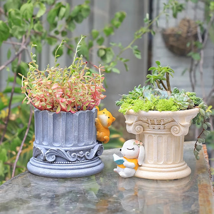 Roman Pillar Cartoon Animal Planters for Succulents