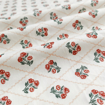 Door Width Diagonal Lattice Small Rose Jujube Red Cotton Twill Fabric - Wnkrs