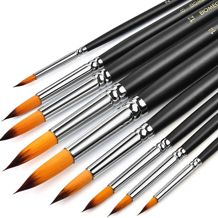 Professional Watercolor Paint Brushes - 9 Piece Round Brush Set for Watercolor, Acrylic, Oil Painting