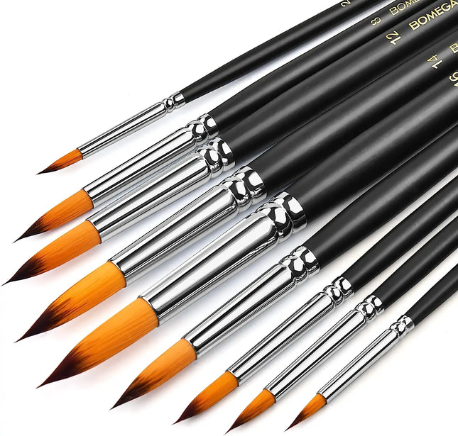 Pinceaux professionnels pour aquarelle - Ensemble de 9 pinceaux ronds pour aquarelle, acrylique, peinture à l'huile