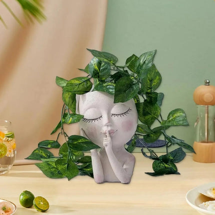 Pot de fleurs unique en forme de visage de femme avec trou de drainage