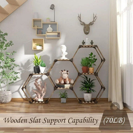 Hexagonal Plant Stand: 7-Tier Wooden Shelf for Stylish Plant Display - Wnkrs