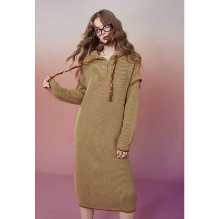 Robe tricotée à capuche élégante pour femme, grande taille, pour l'automne