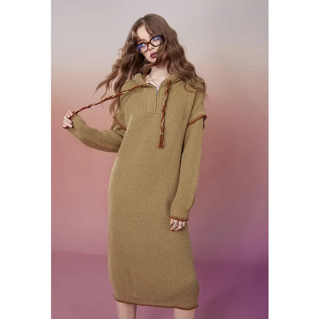 Vestidos de punto con capucha elegantes de talla grande para otoño para mujer