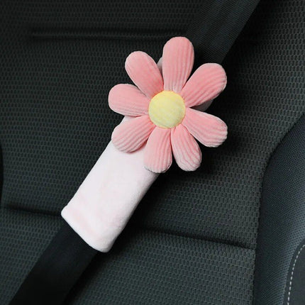 Soft Flower Car Neck & Waist Pillow with Safety Seat Belt Shoulder Pad - Wnkrs