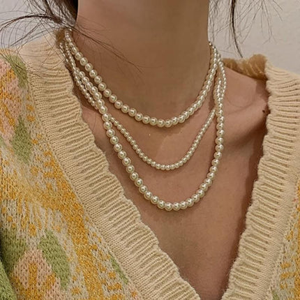 Elegant Multilayer Simulated Pearl Necklace - Wnkrs