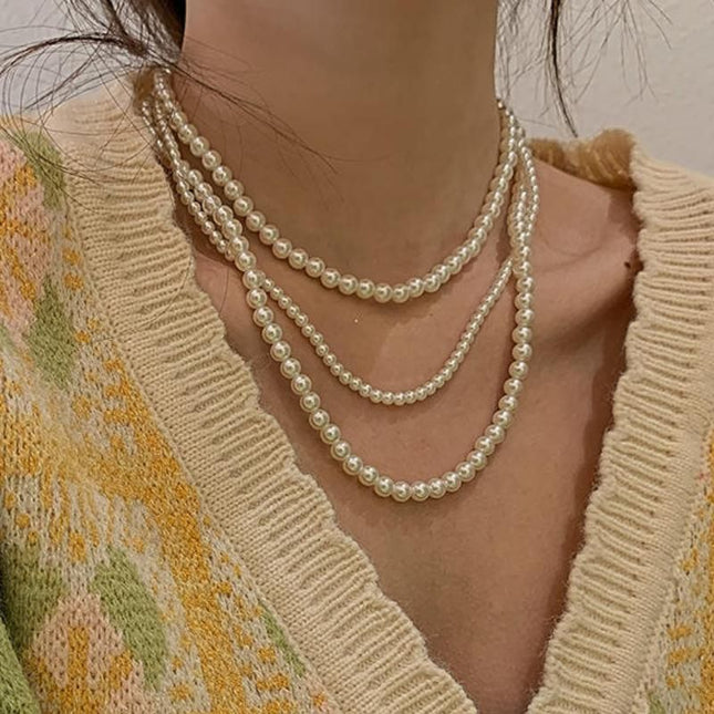 Elegant Multilayer Simulated Pearl Necklace - Wnkrs