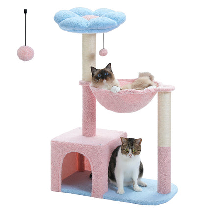 Arbre à chat fleuri mignon avec condo, hamac et griffoirs en sisal pour chatons d'intérieur