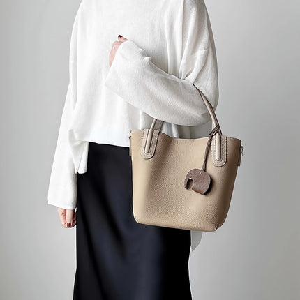 Sac seau rétro en cuir véritable pour femme – Sac à main décontracté à bandoulière et à bandoulière