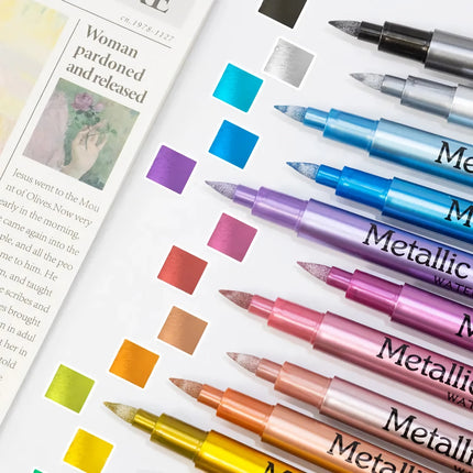 12 Colors Metallic Waterproof Permanent Marker Pens - Perfect for DIY and Crafting