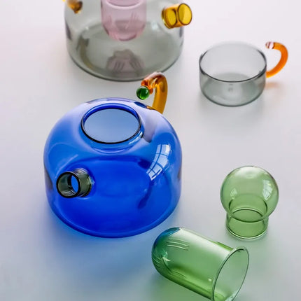 Juego de tetera y taza de té de vidrio de colores