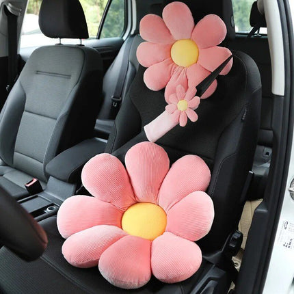 Soft Flower Car Neck & Waist Pillow with Safety Seat Belt Shoulder Pad - Wnkrs